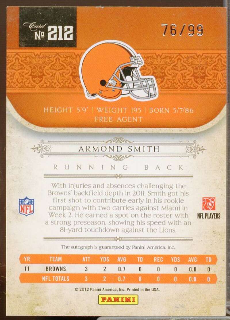 Armond Smith AU Rookie Card 2011 Playoff National Treasures #212  Image 2