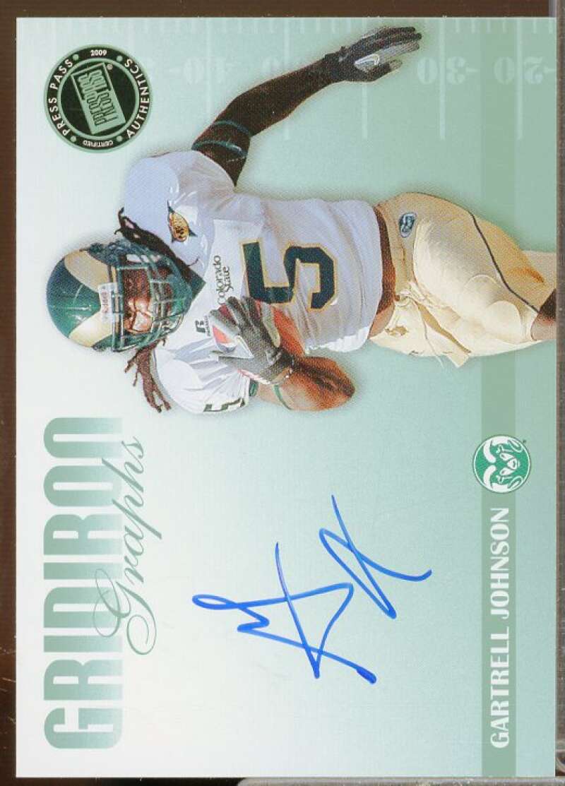 Gartrell Johnson Rookie Card 2009 Press Pass SE Gridiron Graphs Green #GGGJ  Image 1