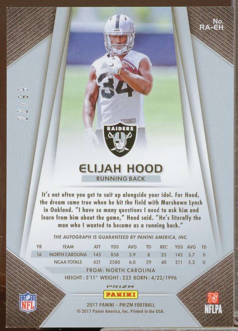 Elijah Hood Rookie 2017 Panini Prizm Rookie Autographs Prizms Green Scope #RAEH  Image 2