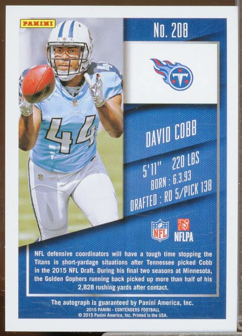 David Cobb AU/49 Rookie Card 2015 Panini Contenders Championship Ticket #208B  Image 2