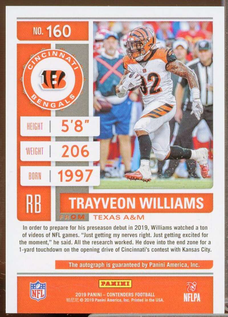 Trayveon Williams AU/99 Rookie Card 2019 Panini Contenders Playoff Ticket #160A  Image 2