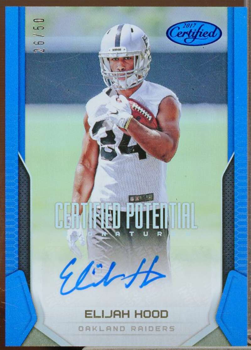 Elijah Hood Rookie Card 2017 Certified Potential Signatures Mirror Blue #47  Image 1