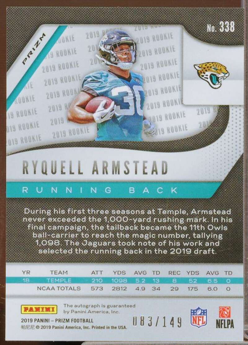 Ryquell Armstead Rookie 2019 Panini Prizm Rookie Autograph Prizms Red Wave #338  Image 2