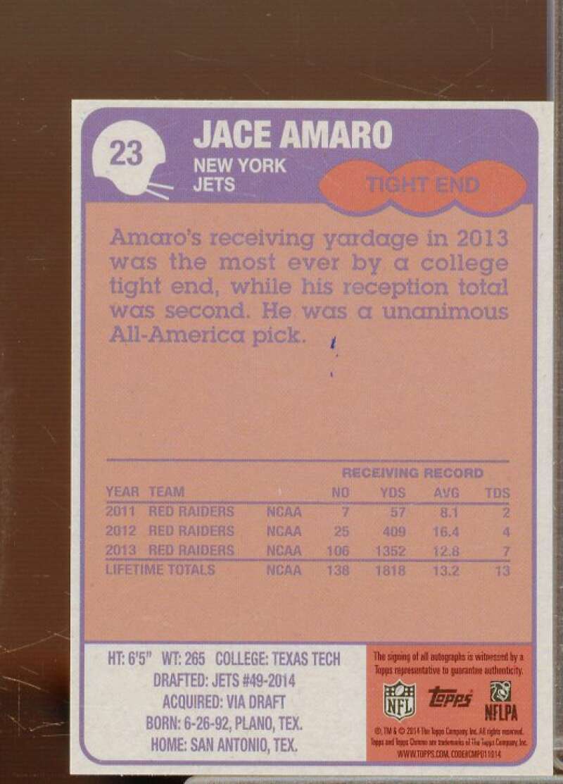 Jace Amaro EXCH Rookie Card 2014 Topps Chrome Mini 1985 Autographs #23  Image 2