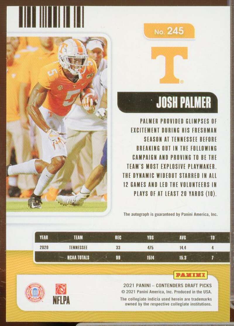 Josh Palmer AU Rookie 2021 Panini Contenders Draft Picks Game Ticket Red #245  Image 2