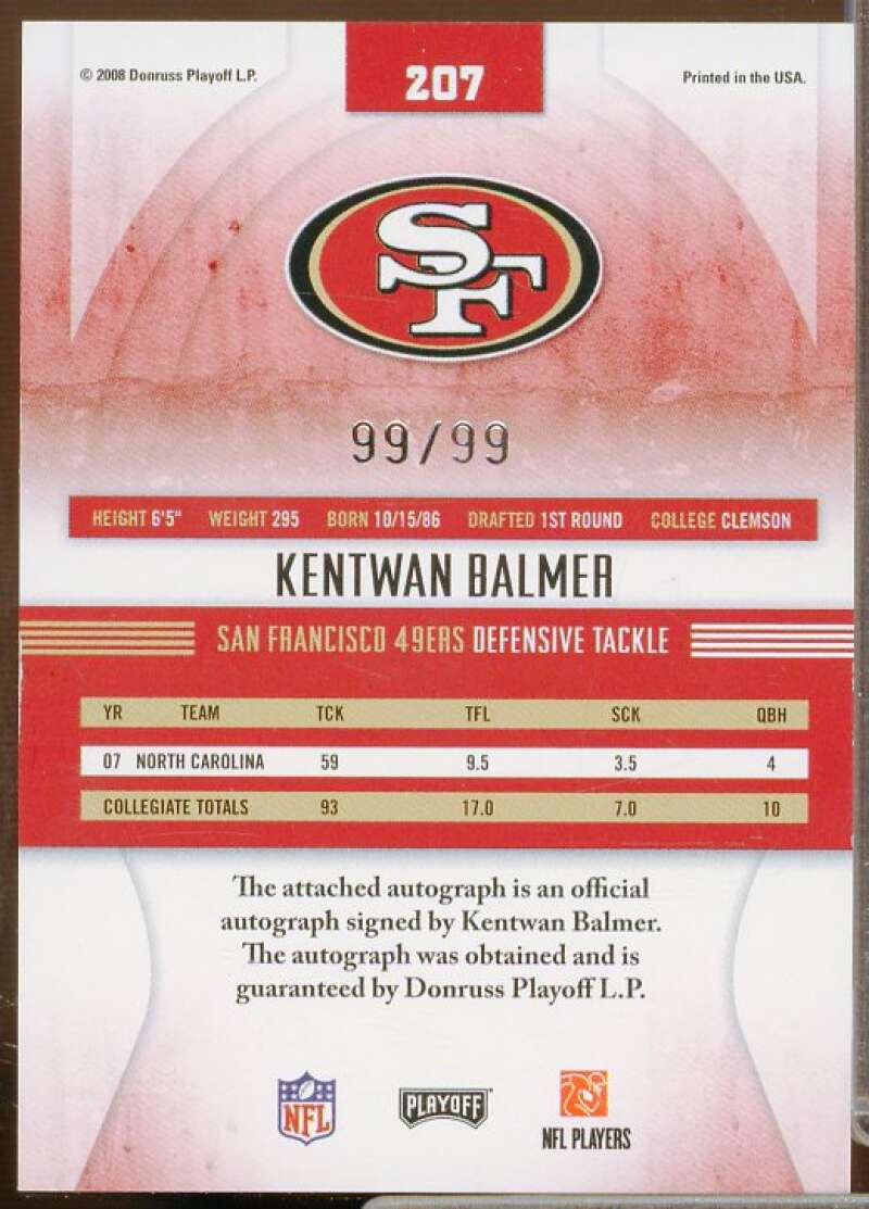 Kentwan Balmer AU Rookie Card 2008 Absolute Memorabilia #207  Image 2