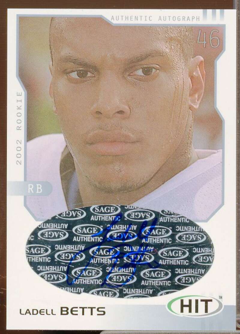 Ladell Betts Rookie Card 2002 SAGE HIT Autographs Silver #H45  Image 1