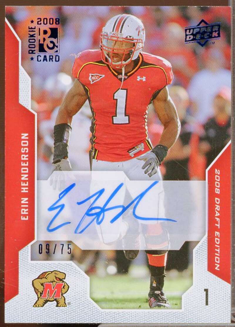 Erin Henderson Rookie Card 2008 Upper Deck Draft Edition Autographs Blue #48  Image 1