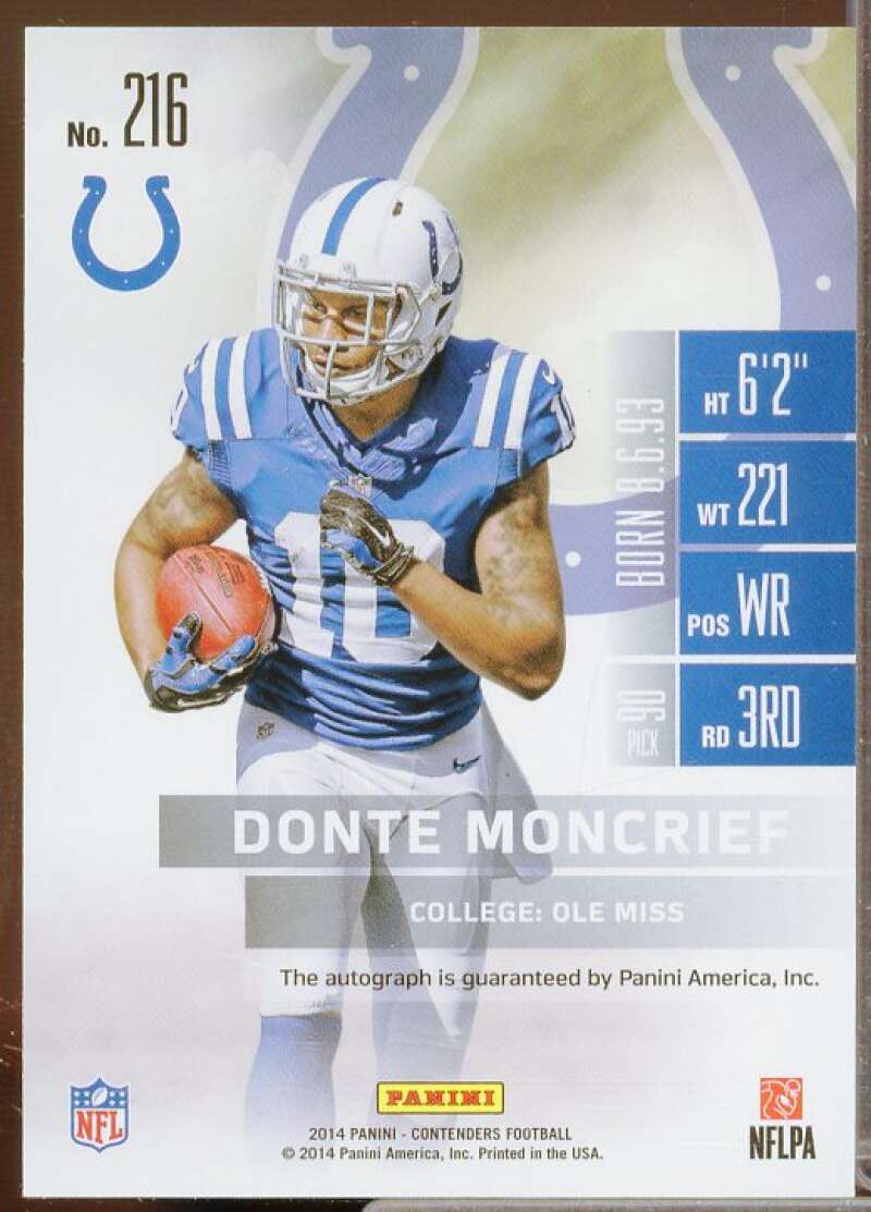 Donte Moncrief AU RC EXCH Rookie Card 2014 Panini Contenders #216A  Image 2