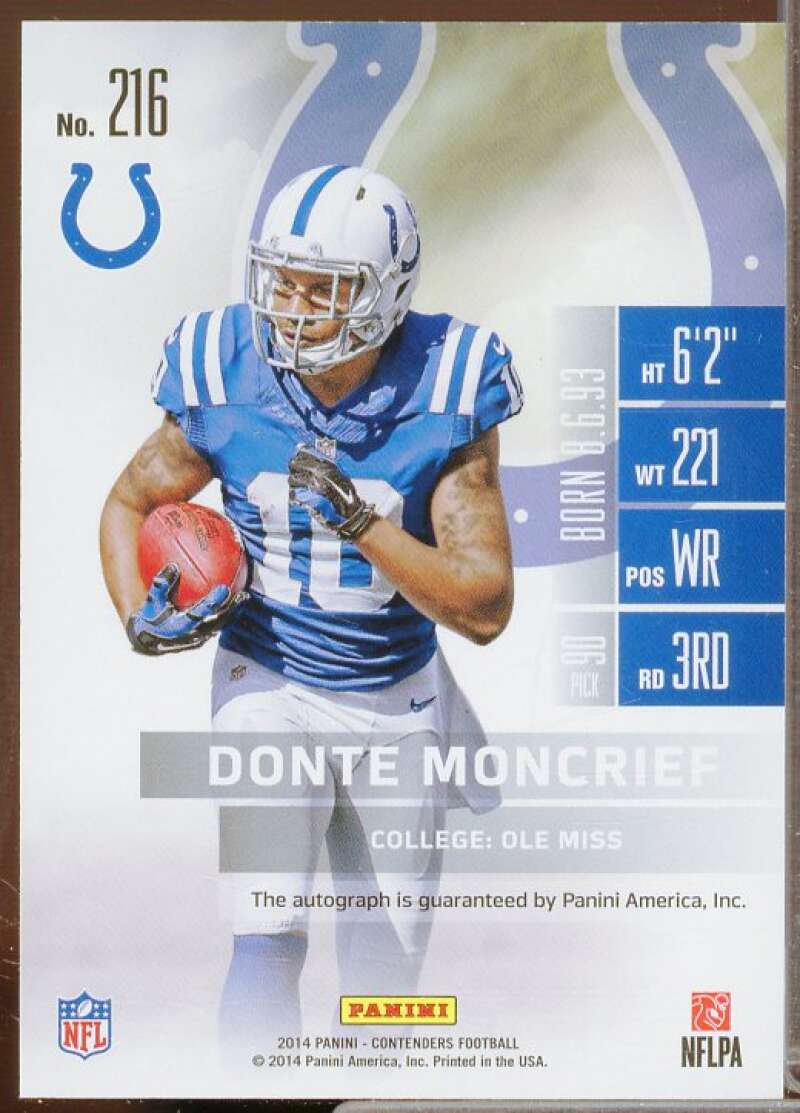 Donte Moncrief AU RC EXCH Rookie Card 2014 Panini Contenders #216A  Image 2