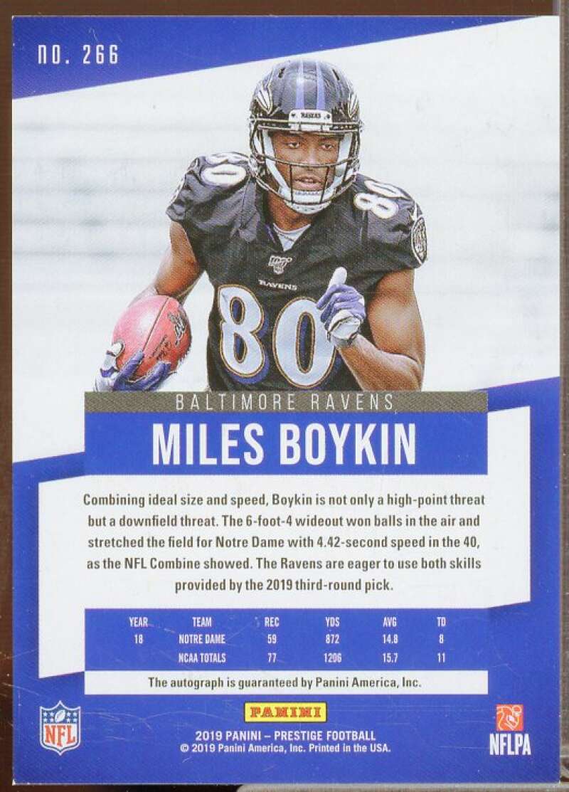 Miles Boykin Rookie Card 2019 Prestige Xtra Points Signatures #266  Image 2