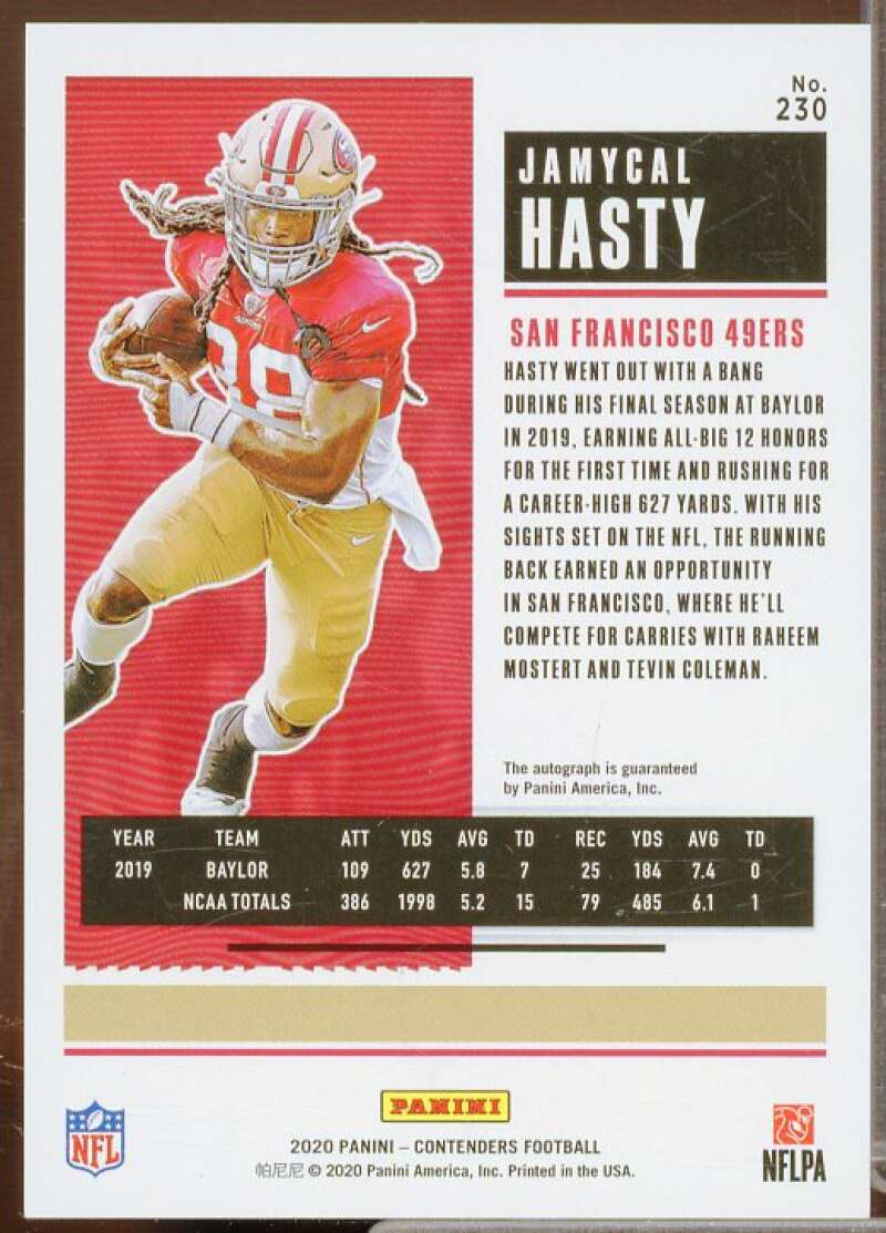 Jamycal Hasty AU Rookie Card 2020 Panini Contenders Wild Card #230  Image 2