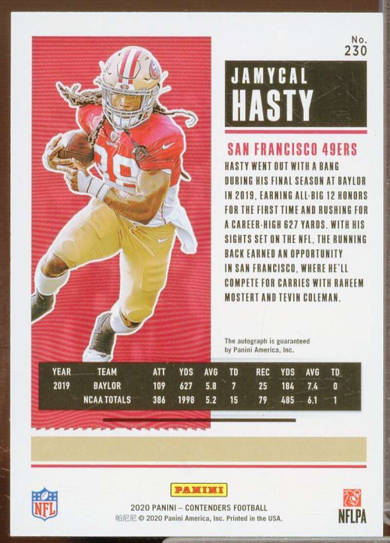 Jamycal Hasty AU Rookie Card 2020 Panini Contenders #230  Image 2