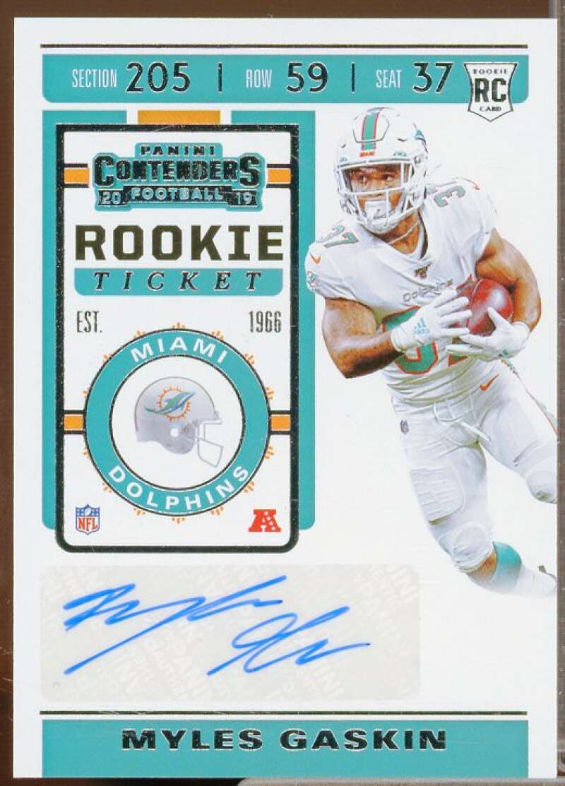 Myles Gaskin AU Rookie Card 2019 Panini Contenders #190  Image 1