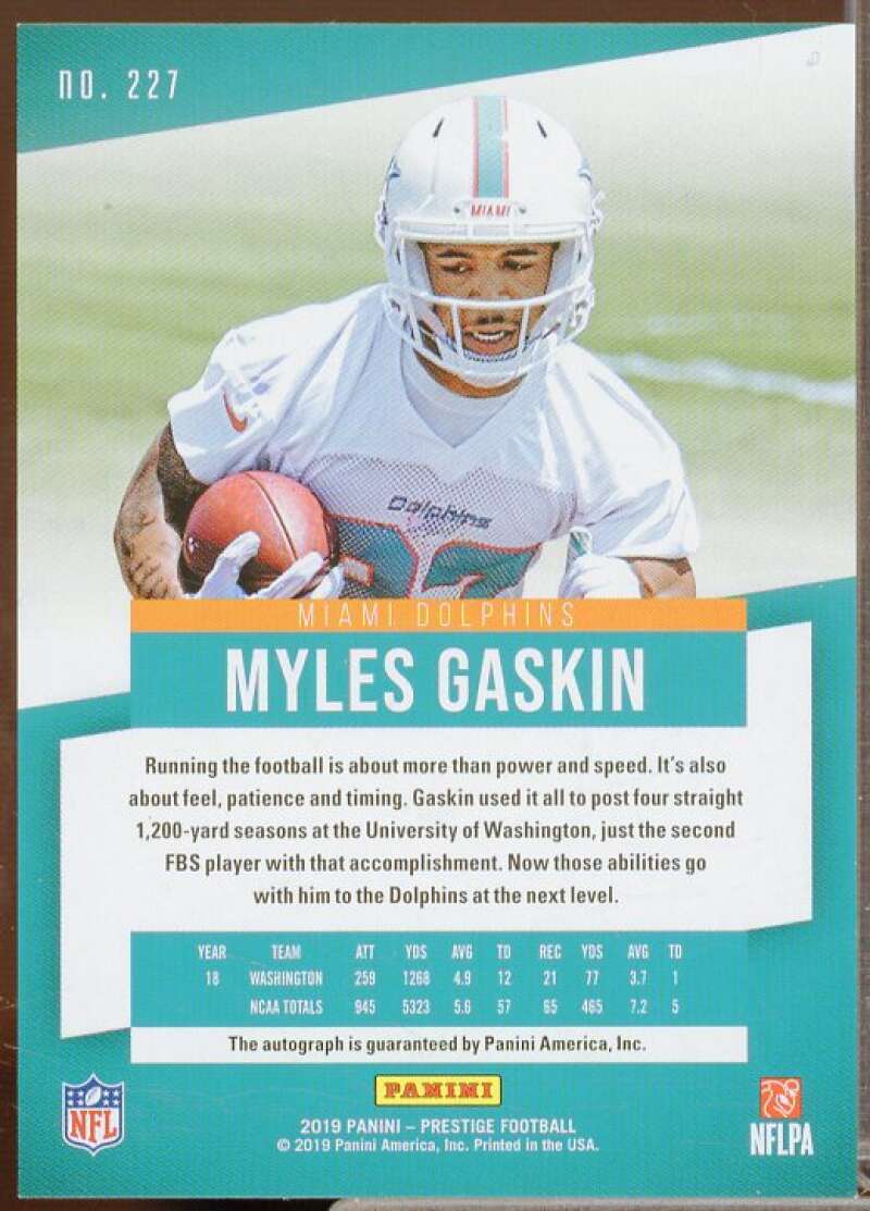 Myles Gaskin Rookie Card 2019 Prestige Xtra Points Signatures #227  Image 2