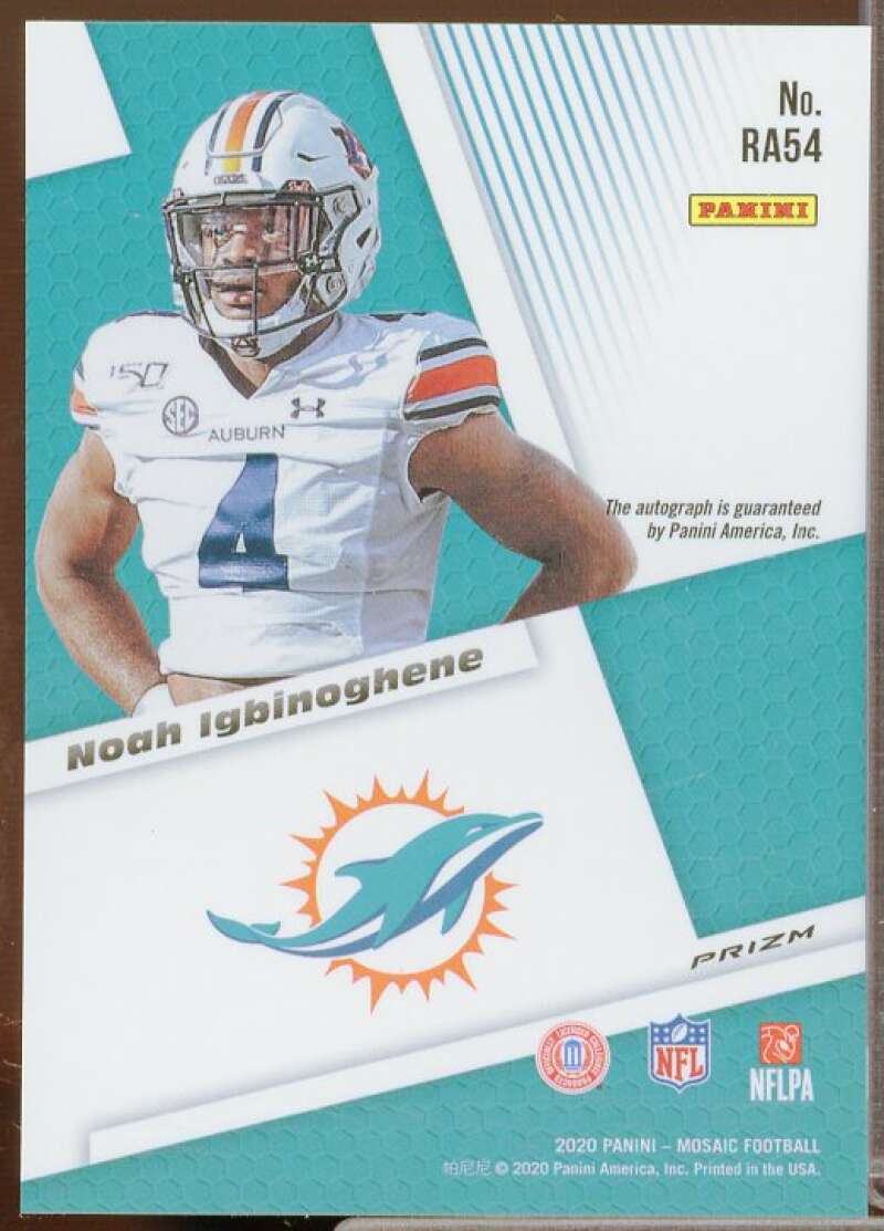 Noah Igbinoghene Rookie Card 2020 Panini Mosaic Rookie Autographs Mosaic #54  Image 2