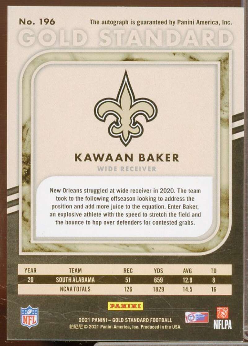 Kawaan Baker Rookie 2021 Panini Gold Standard Rookie Autographs Platinum #196  Image 2