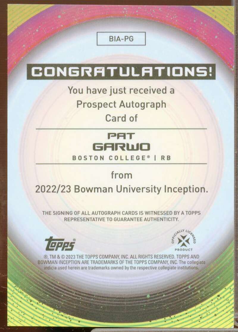 Pat Garwo Rookie 2022-23 Bowman Inception University Autograph Gold Foil #BIAPG  Image 2