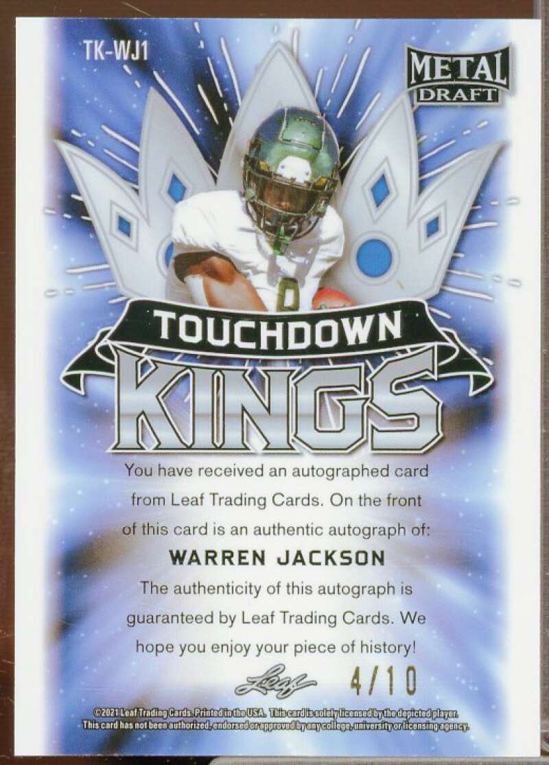 Warren Jackson Rookie Card 2021 Leaf Metal Draft Touchdown Kings Green #TKWJ1  Image 2