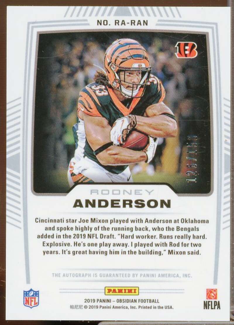 Rodney Anderson/150 Rookie Card 2019 Panini Obsidian Rookie Autographs #91  Image 2