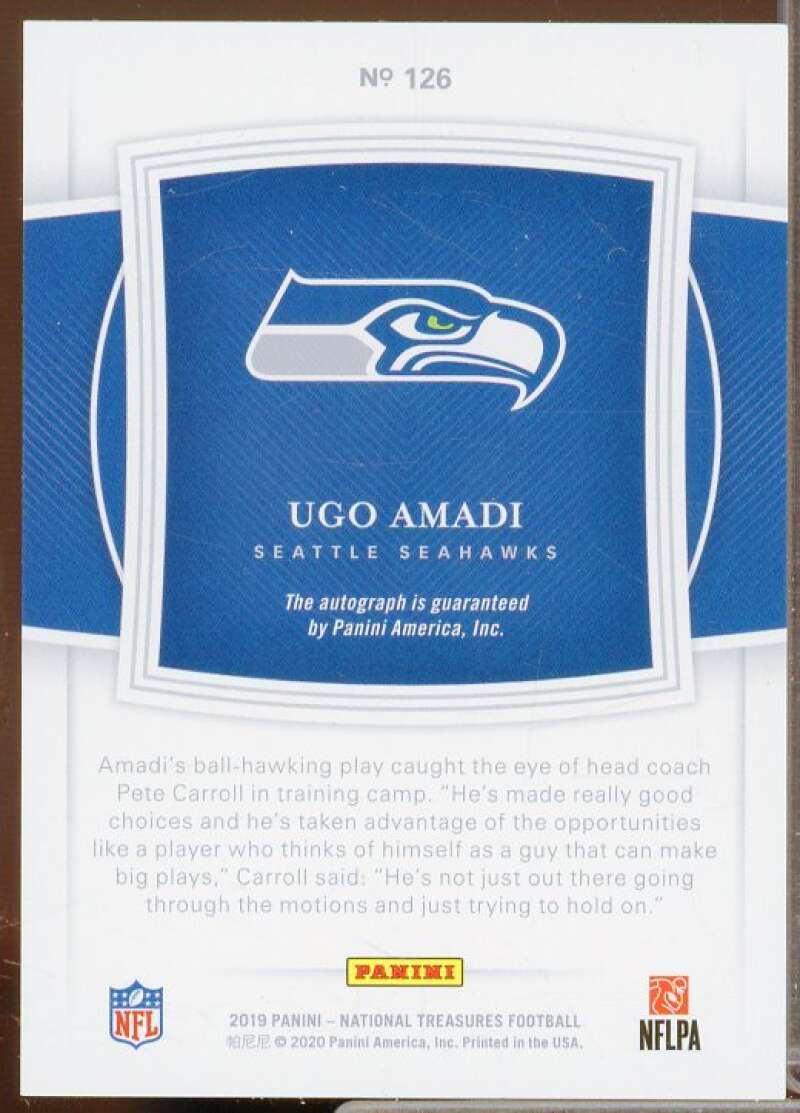 Ugo Amadi AU Rookie Card 2019 Panini National Treasures #126  Image 2