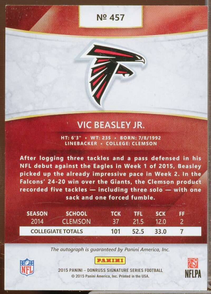 Vic Beasley Jr. Rookie Card 2015 Donruss Signature Series #457  Image 2