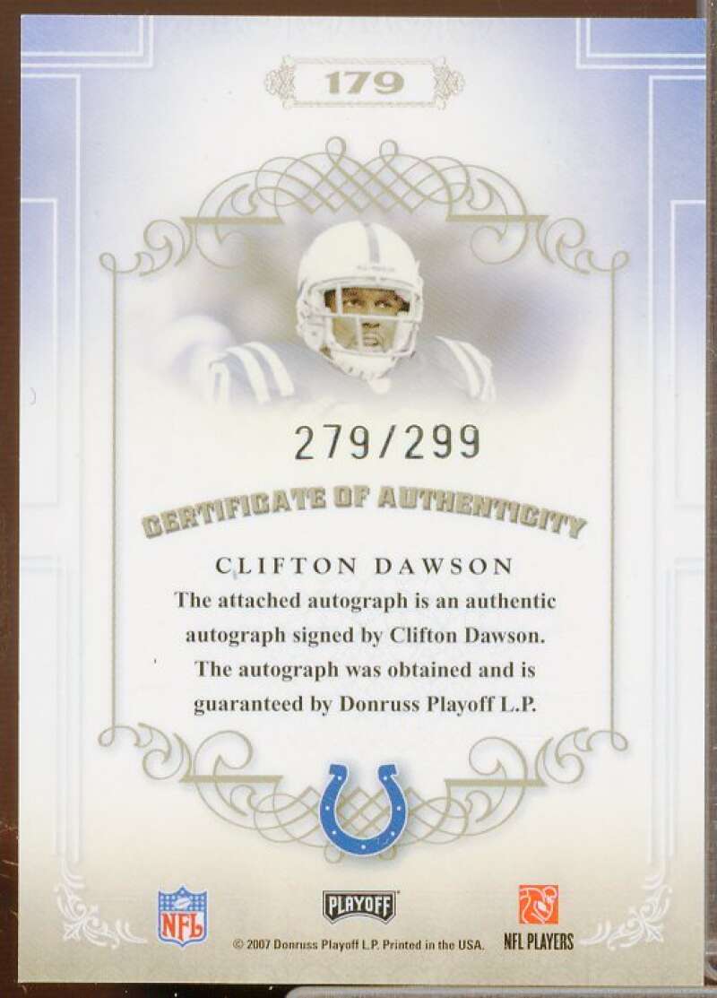 Clifton Dawson AU/299 Rookie Card 2007 Playoff National Treasures #179  Image 2