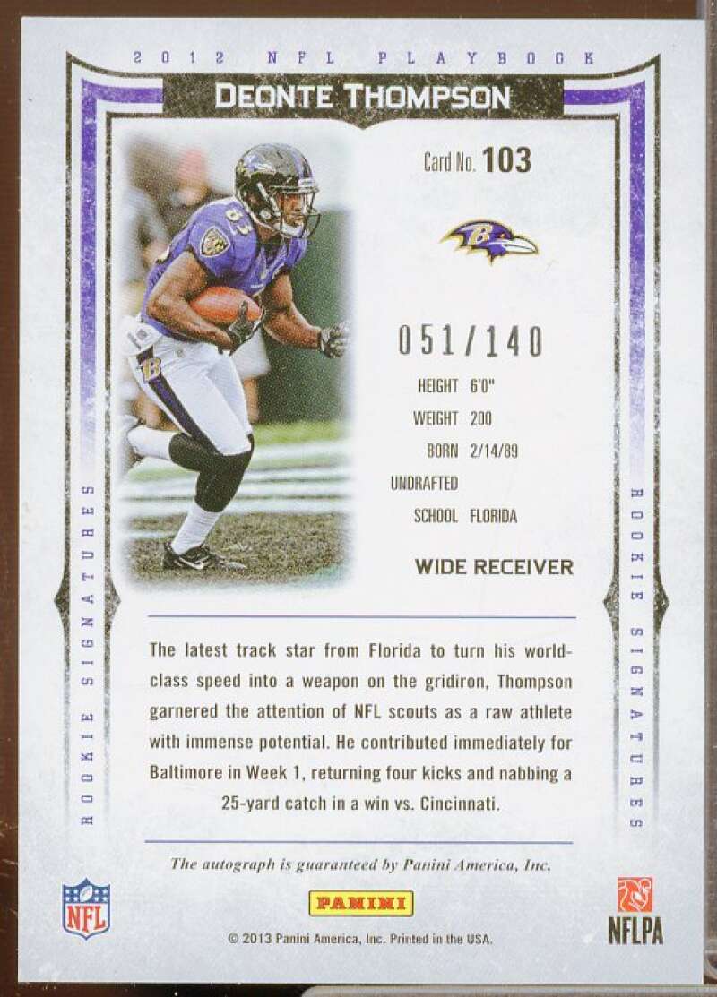 Deonte Thompson AU/140 Rookie Card 2012 Panini Playbook #103  Image 2