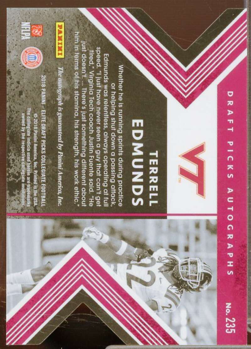 Terrell Edmunds/99 2018 Elite Draft Picks Autographs Status Die Cut Purple #235  Image 2