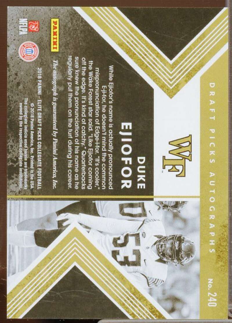 Duke Ejiofor Rookie Card 2018 Elite Draft Picks Autographs Aspirations Red #240  Image 2