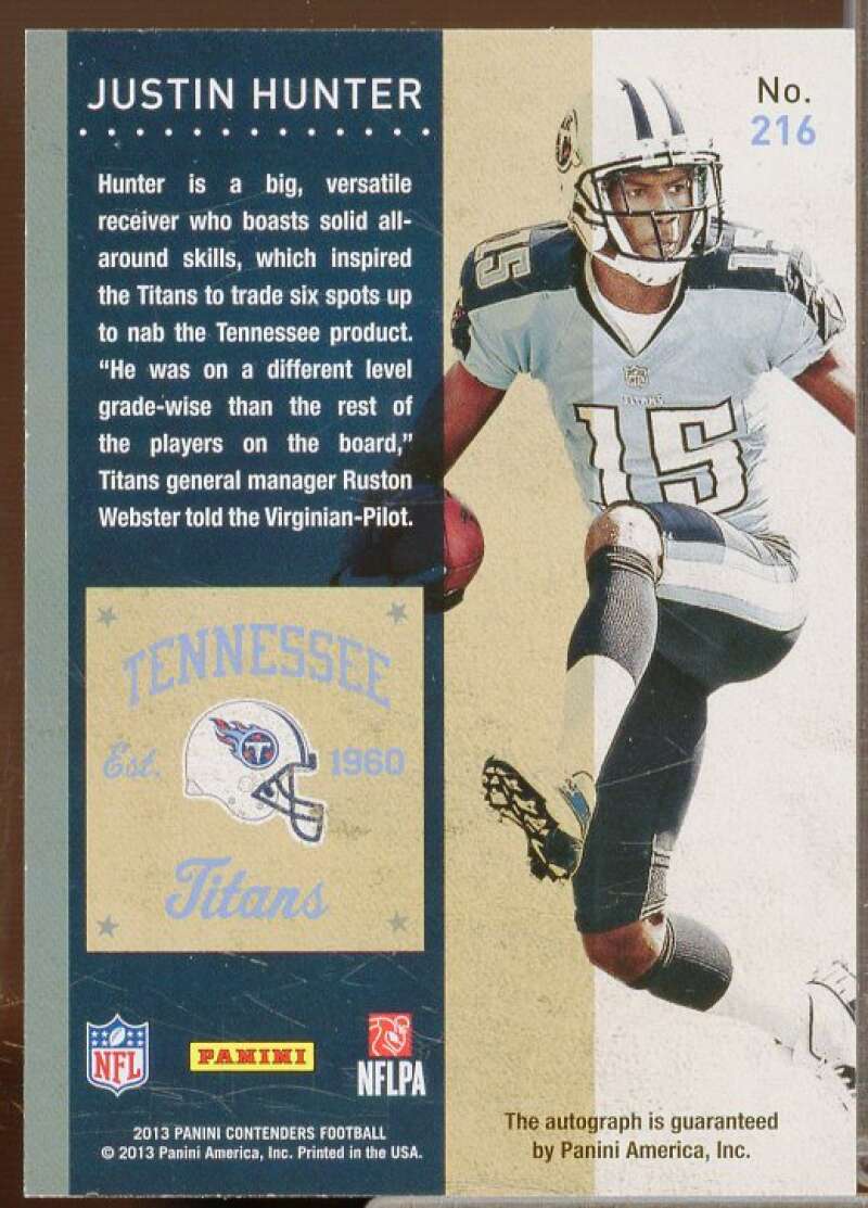 Justin Hunter AU Rookie Card 2013 Panini Contenders #216A  Image 2