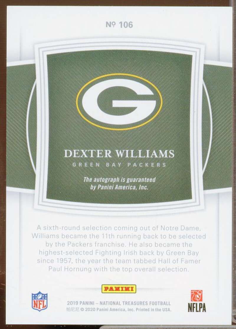 Dexter Williams AU Rookie Card 2019 Panini National Treasures Gold #106  Image 2