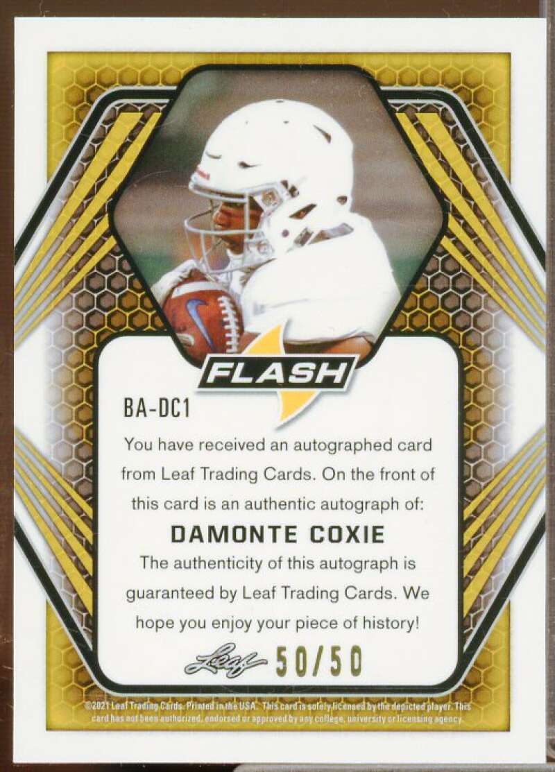 Damonte Coxie Rookie Card 2021 Leaf Flash Autographs Purple #BADC1  Image 2