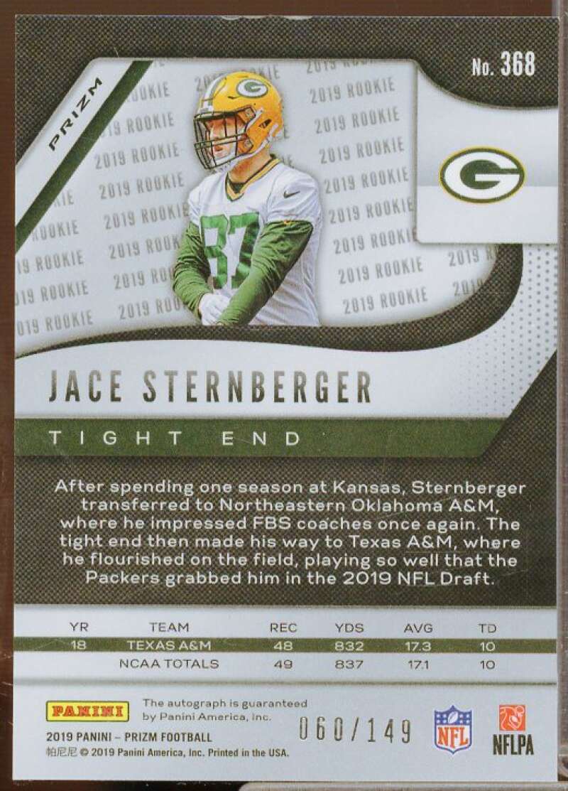 Jace Sternberger Rookie Card 2019 Panini Prizm Rookie Auto Prizms Red Wave #368  Image 2