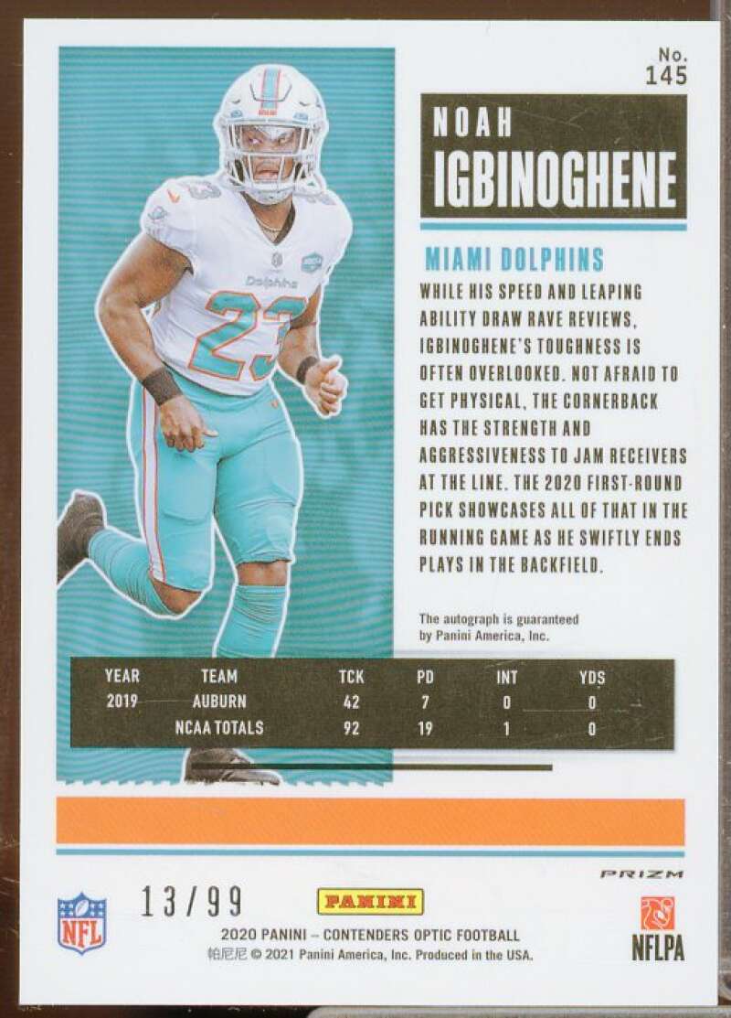 Noah Igbinoghene AU/99 Rookie Card 2020 Panini Contenders Optic Blue #145  Image 2