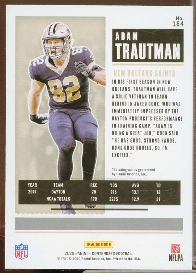 Adam Trautman AU Rookie Card 2020 Panini Contenders #184  Image 2