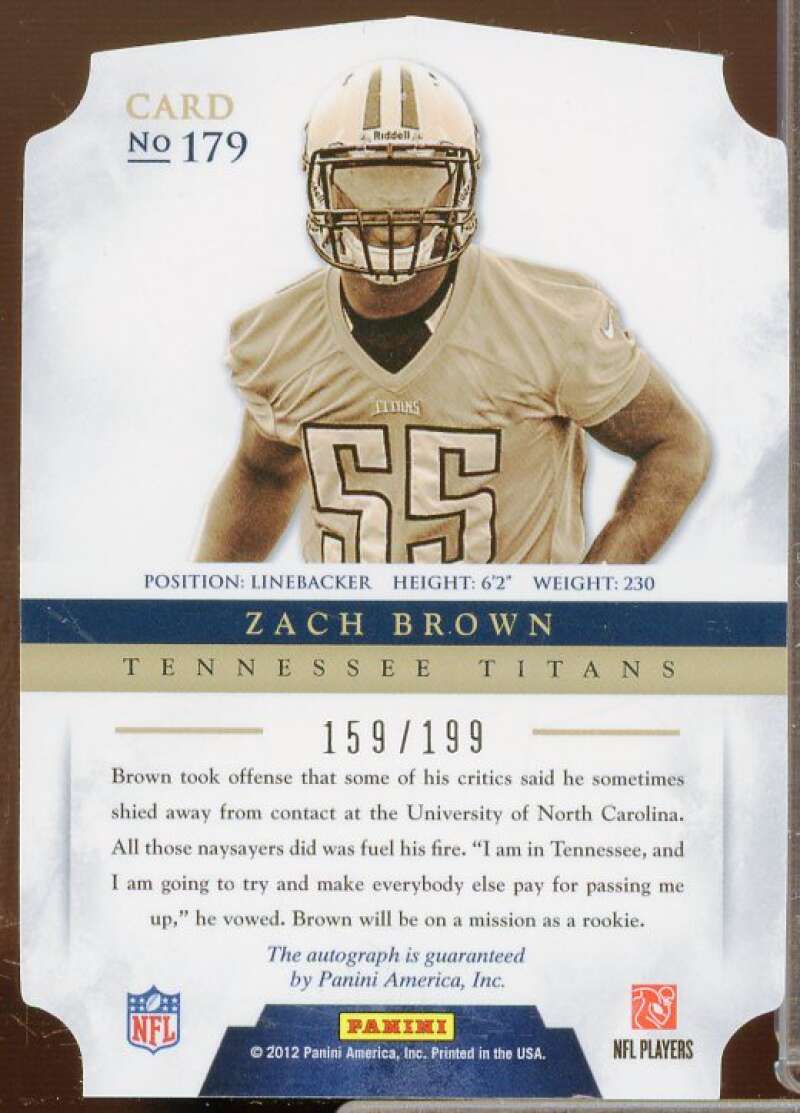 Zach Brown AU/199 Rookie Card 2012 Panini Prominence #179  Image 2