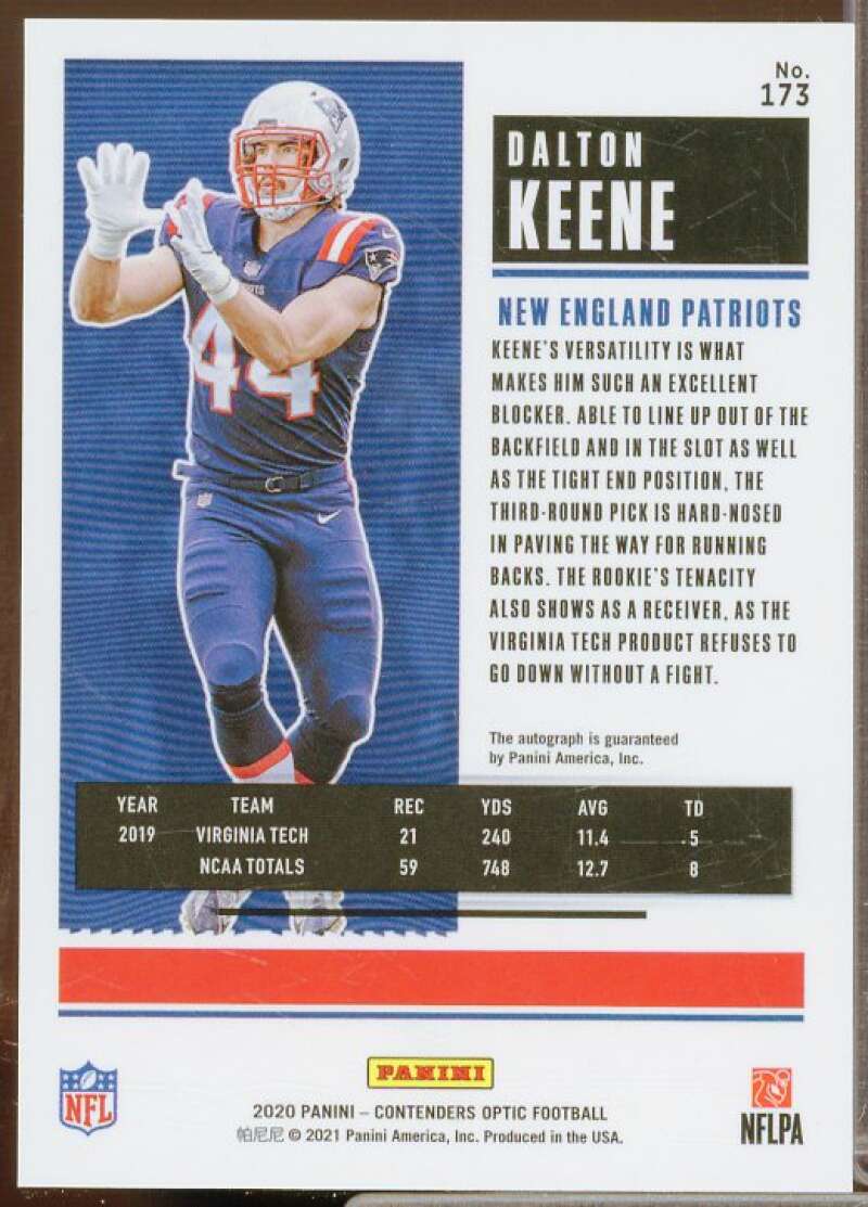 Dalton Keene AU Rookie Card 2020 Panini Contenders Optic #173  Image 2