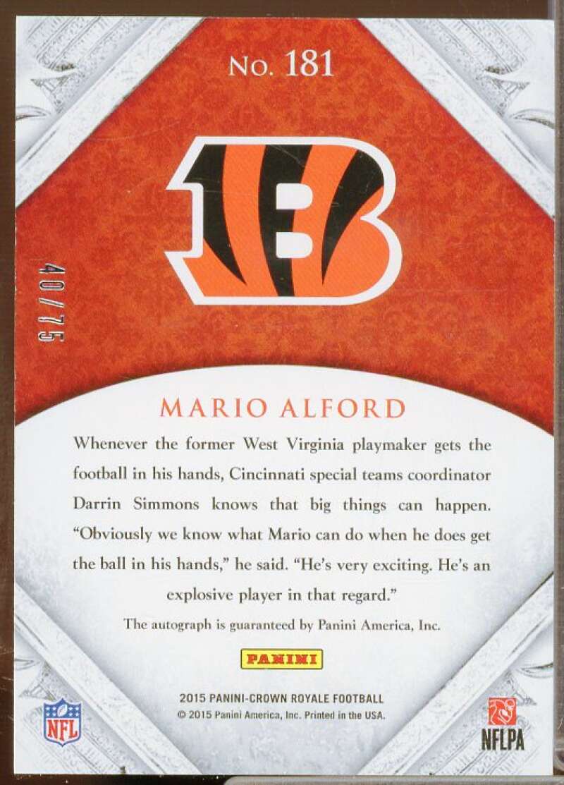 Mario Alford AU/75 Rookie Card 2015 Crown Royale Retail Bronze #181  Image 2