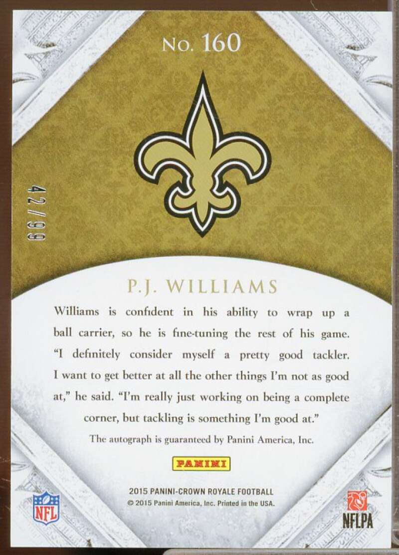 P.J. Williams AU/99 Rookie Card 2015 Crown Royale Retail Red #160  Image 2