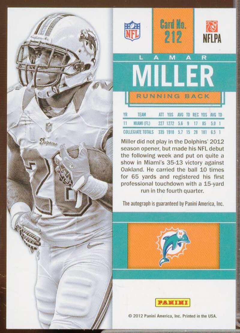 Lamar Miller AU Rookie Card 2012 Panini Contenders #212A  Image 2