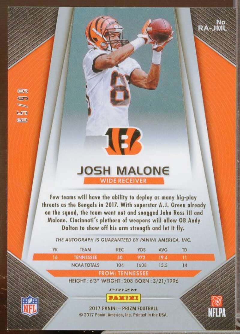 Josh Malone Rookie 2017 Panini Prizm Rookie Autographs Prizm Green Scope #RAJML  Image 2