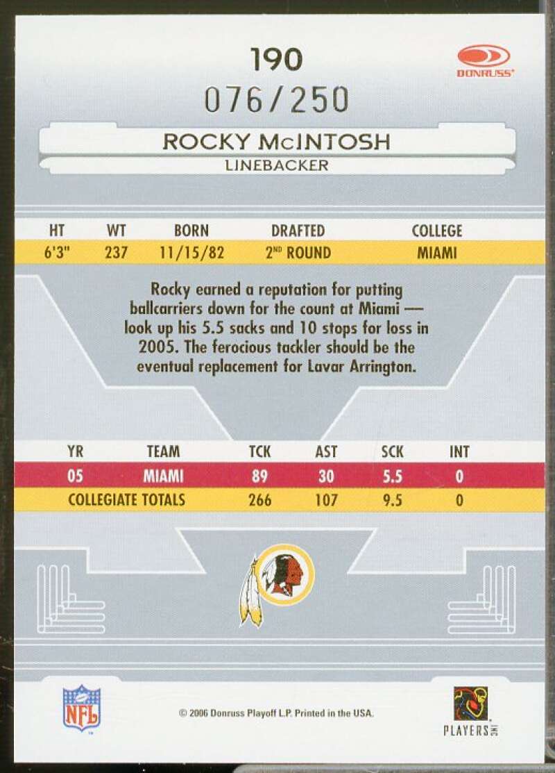 Rocky McIntosh Rookie 2006 Leaf Certified Materials Mirror Red Signatures #190  Image 2