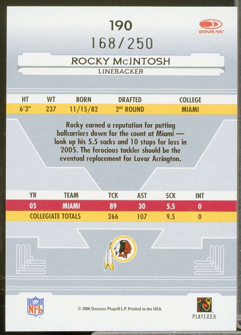 Rocky McIntosh Rookie 2006 Leaf Certified Materials Mirror Red Signatures #190  Image 2