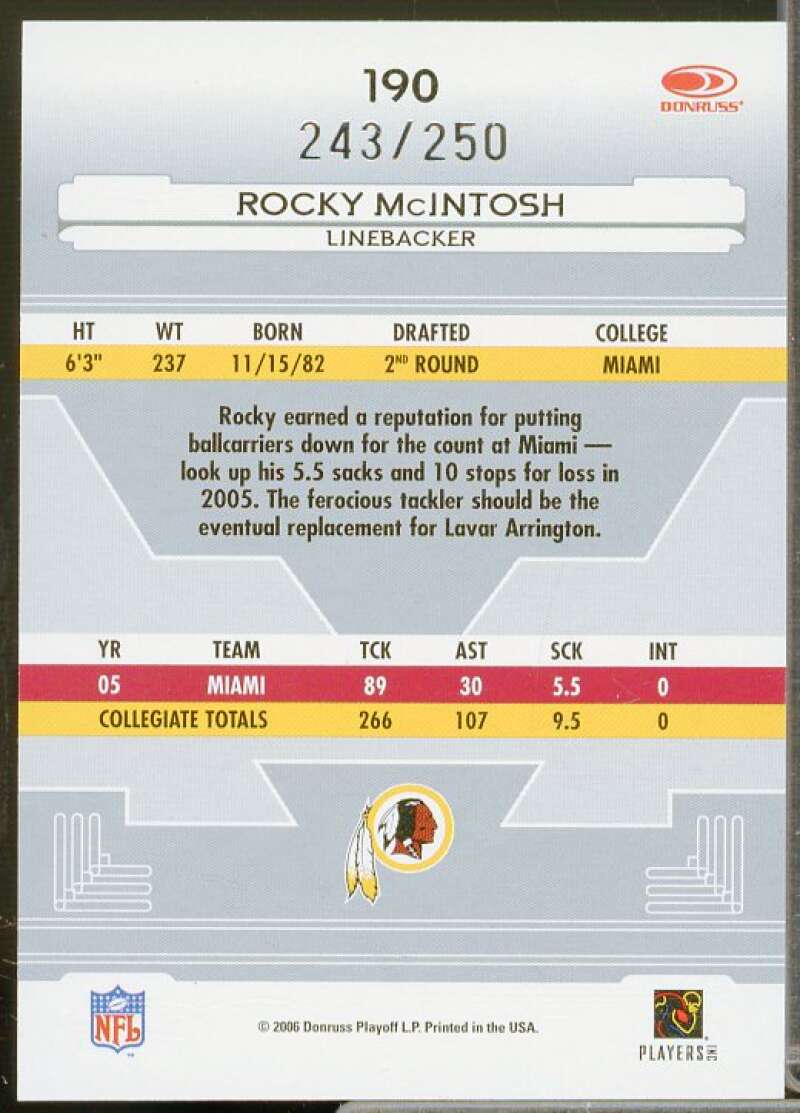 Rocky McIntosh Rookie 2006 Leaf Certified Materials Mirror Red Signatures #190  Image 2