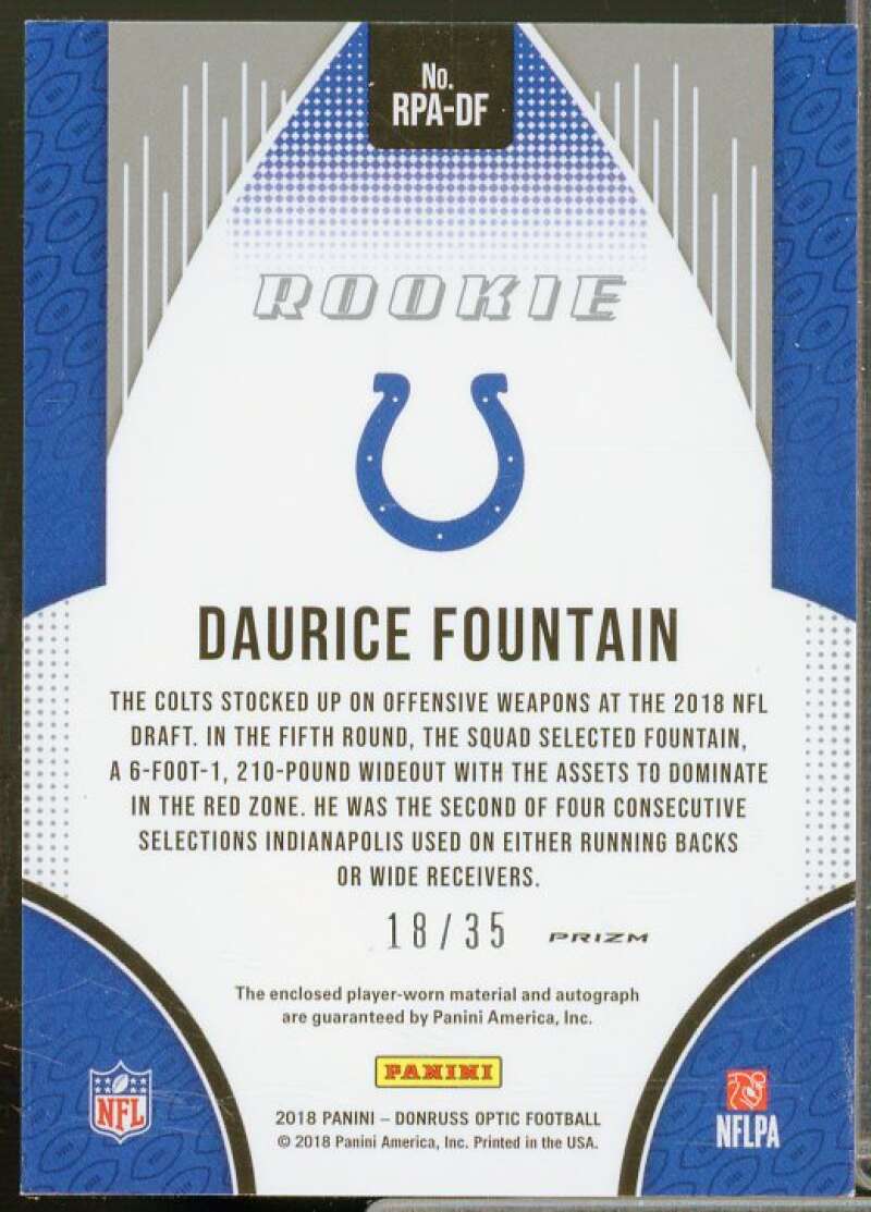 Daurice Fountain Rookie Card 2018 Donruss Optic Rookie Patch Autographs #33  Image 2