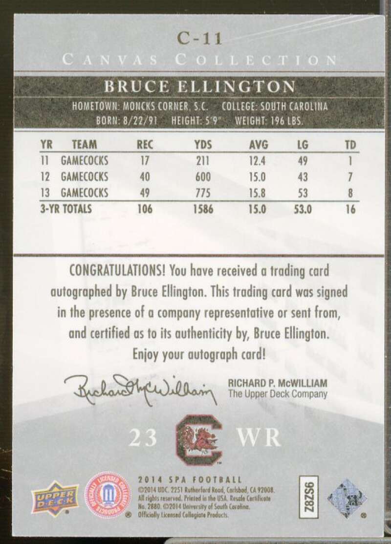 Bruce Ellington C Rookie Card 2014 SP Authentic Canvas Autographs #C11  Image 2