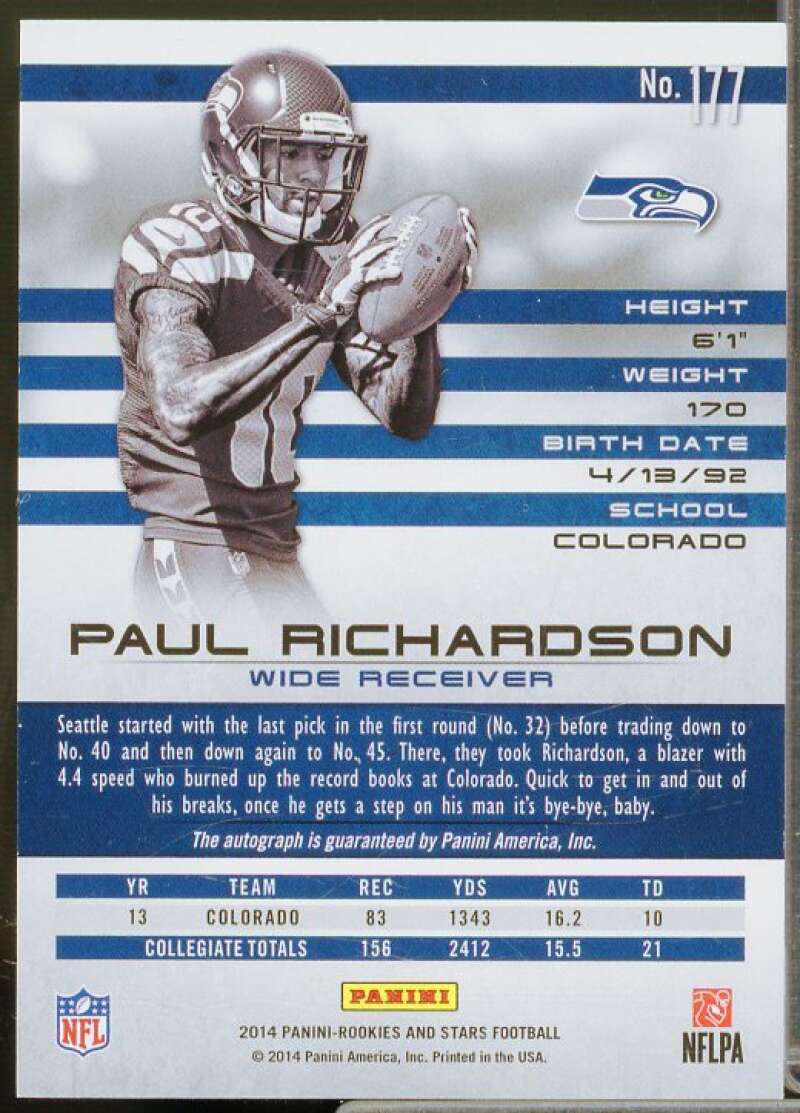 Paul Richardson/49 2014 Rookies and Stars Rookie Autographs Longevity Gold #177  Image 2