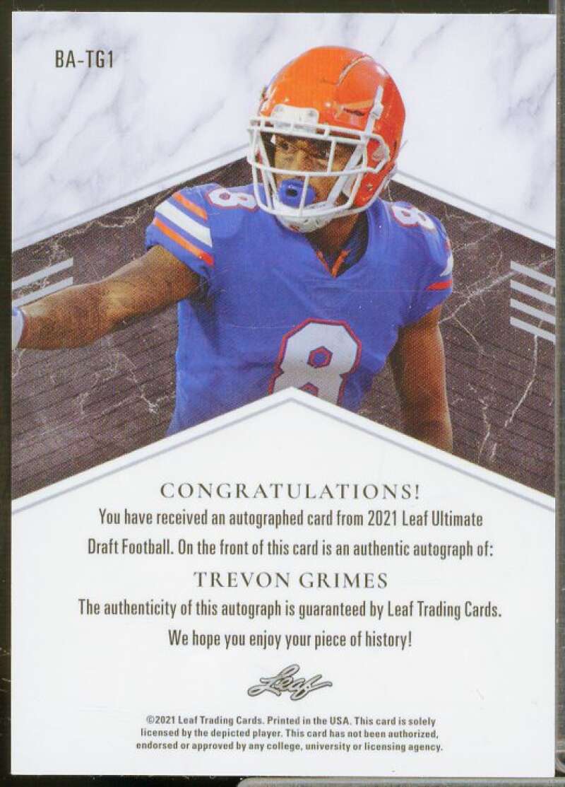 Trevon Grimes 2021 Leaf Ultimate Draft Leaf Autographs Platinum Spectrum #TG1  Image 2