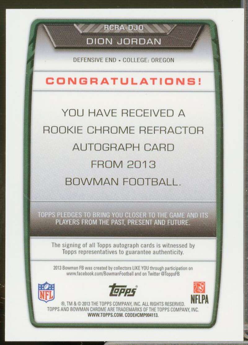 Dion Jordan Card 2013 Bowman Chrome Rookie Autographs Gold Refractors #RCRADJO  Image 2